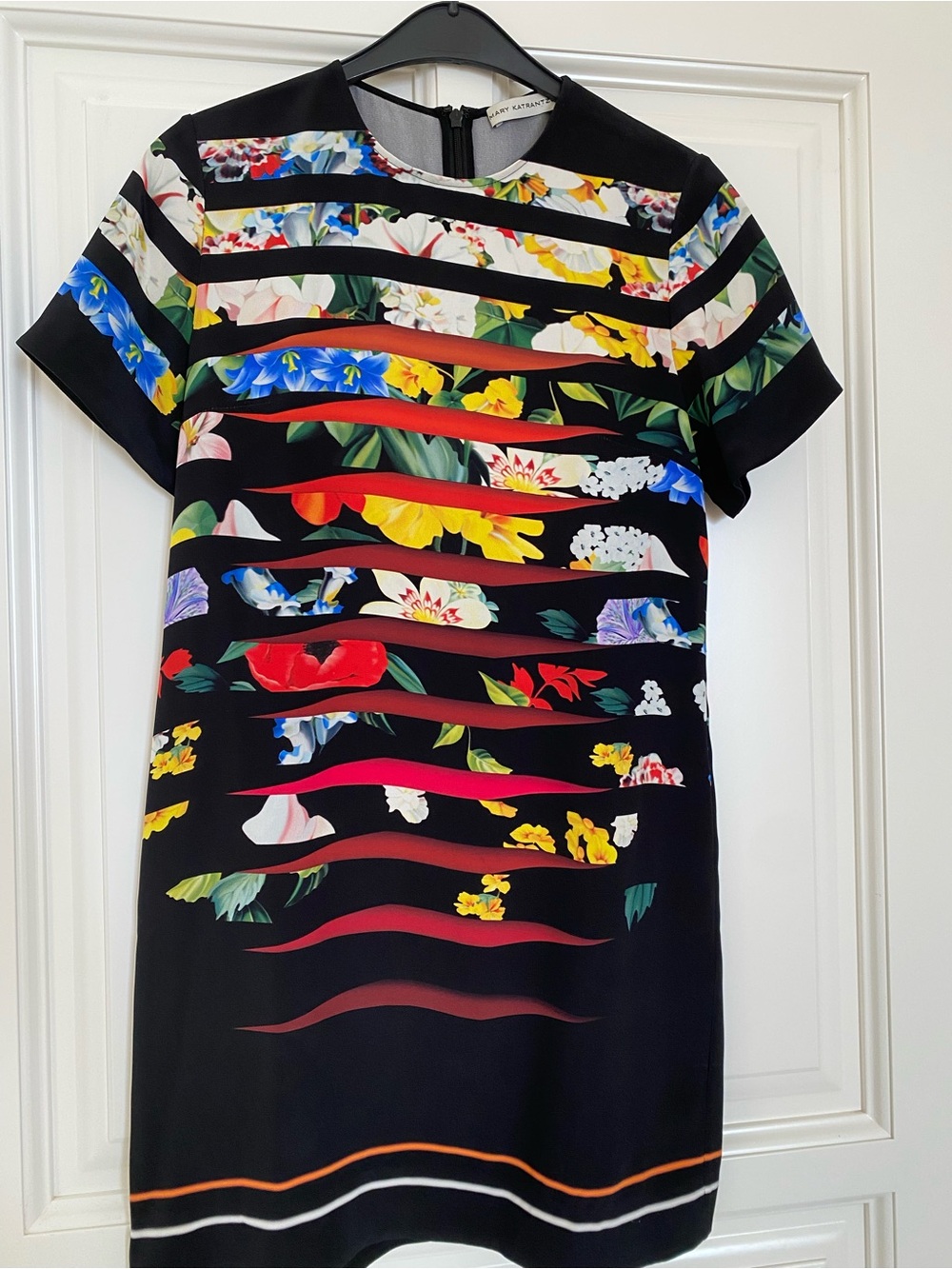 MARY KATRANTZOU Black Floral Stripe Mini Dress.